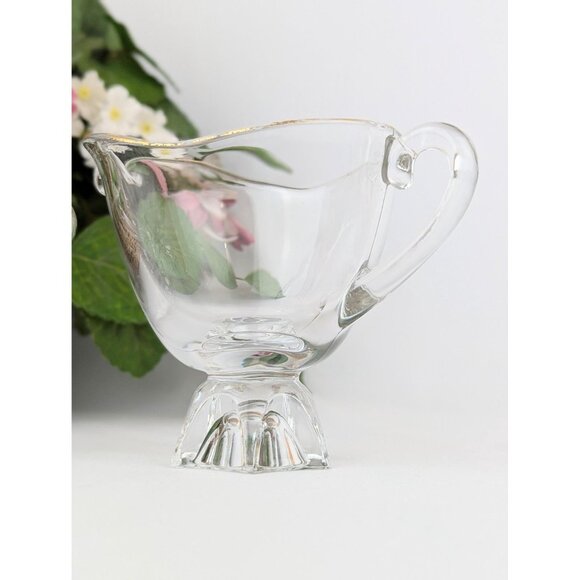 Vintage Fostoria Gold-Rimmed Sugar Bowl and Creamer 60s MCM Service Coffee Tea - Picture 4 of 10